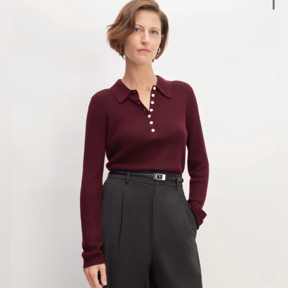 Everlane Ultrafine Merino Ribbed Polo L Burgundy